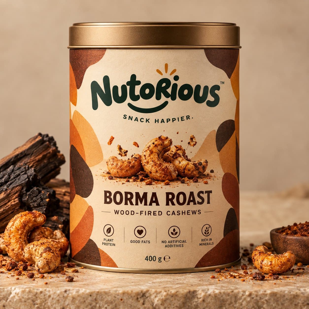 Nutorious Borma Roast cashews in a 400 g refillable tin