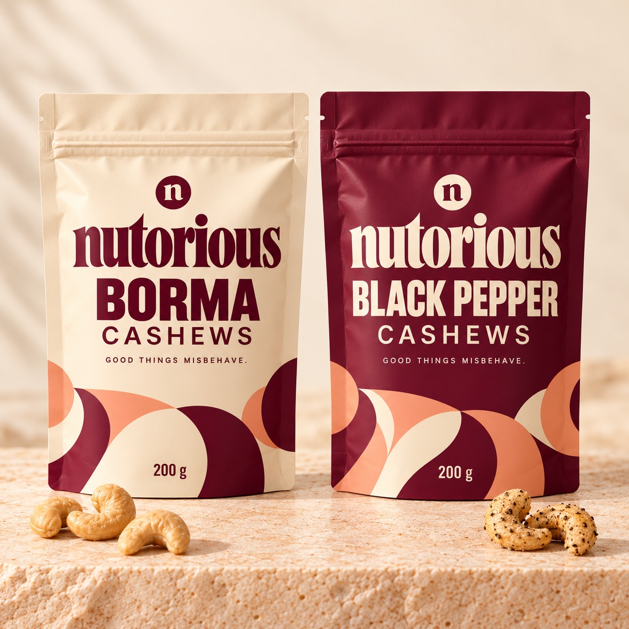 Borma and Black Pepper Nutorious pouches side by side.